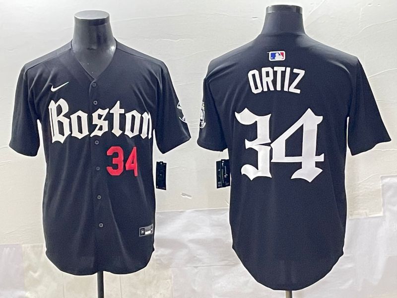 Men 2025 Boston Red Sox 34 Ortiz Black Five generations Joint Name Nike MLB Jersey style 7